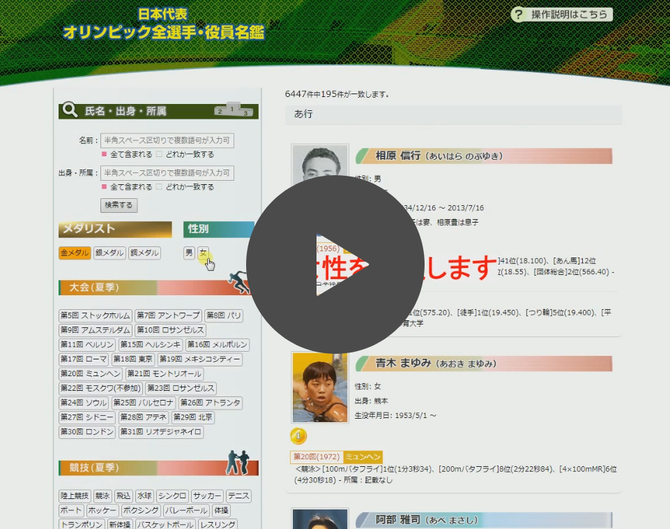 女性金メダリストを調査